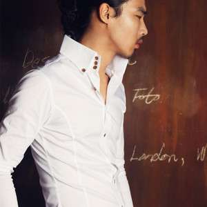 Korea Mens Luxury Slim Fit 3 Button Neck Dress Shirts White Size M/L 