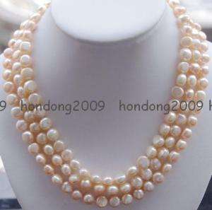 3row 9 10mm baroque pink Freshwater pearl necklace  