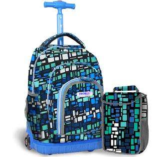   Blue Squares 16 inch Kids Rolling Backpack with Lunch Bag 