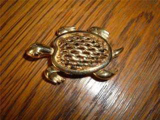 Vtg Monet Turtle Tortoise Pin Brooch Woven Shell Gold  