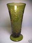 VINTAGE GREEN DEPRESSON GLASS VASE WITH RAISED GRAPES