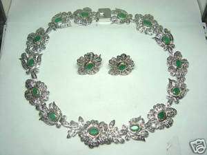 Estate 15.21ct RoseCut & Diamond & Emerald Necklace Set  