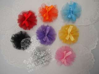 Pair of Hair Clips with Net Cloth Flower Hair Bow, 8 Colors for Choice 