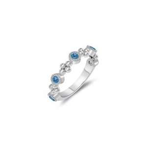 30 Cts Swiss Blue Topaz Five Stone Wedding Band in 14K White Gold 10 