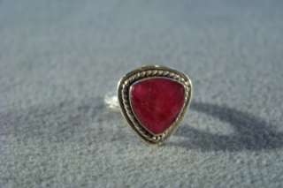 WOW ANTIQUE STERLING SILVER BIG FANCY TRILLION RUBY RING 7.5  