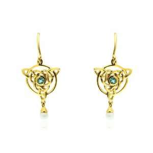    9ct Yellow Gold Topaz & Pearl Celtic Design Earrings Jewelry