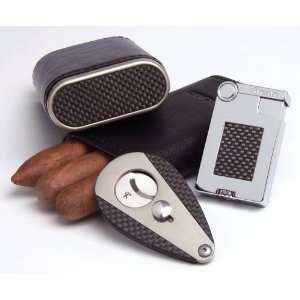   Fiber Combo of Lighter, Cigar Case and Cigar Cutter