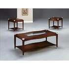   wood coffee and end table set with curved design and glass insert