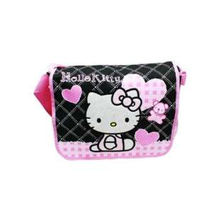 Hello Kitty Black Messenger Bag   Pink Hearts 