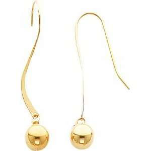  14K Gold Flat Wire Bead Dangle Earrings Jewelry New 