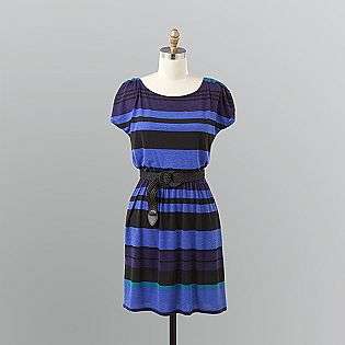   Striped Knit Belted Dress  Attention Clothing Womens Dresses