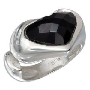   Silver Heart Shaped Faceted Onyx Stone Ring (size 07) Jewelry