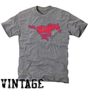  SMU Mustangs Ash Distressed Logo Vintage Tri Blend T shirt 