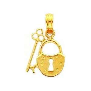  14K Gold Lock and Key Charm Jewelry
