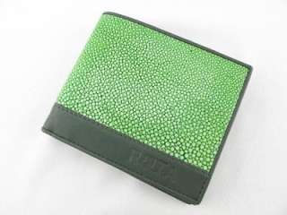 Genuine Polished Stingray Leather Skin Bi Fold Wallet GREEN + FREE 