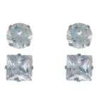 Sterling Silver Round and Square Cubic Zirconia Earring Duo