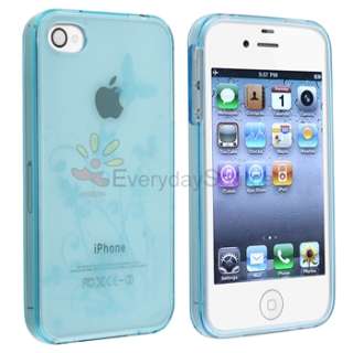 Clear Blue Flower Silicone Skin Cover Case For Iphone 4 4G 4Gs 4S 