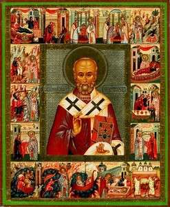 St Nicholas with Feasts Russian Wood Icon Wonderworker  