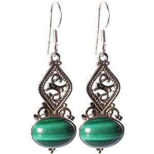 Malachite Earrings   Sterling Silver