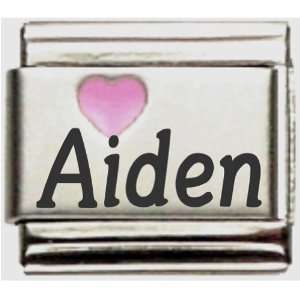  Aiden Pink Heart Laser Name Italian Charm Link Jewelry