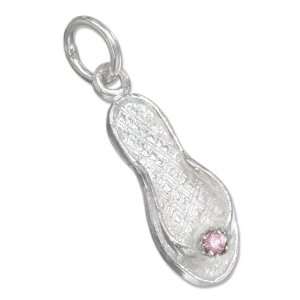   Sterling Silver Flip Flop Charm with October Cubic Zirconia. Jewelry