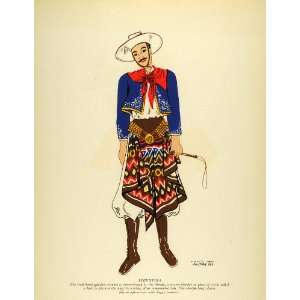  1941 Lithograph Argentina Native Man Gaucho Cowboy Chiripa 