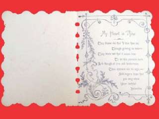 Mint Unused Victorian Valentine Card Red Poppies Flower with 2 Girls 