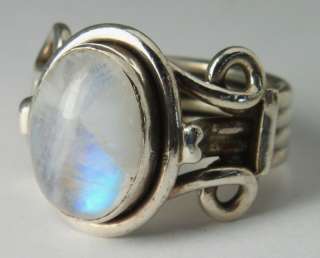 4CT Blue Moonstone Bezel Set Sterling Silver Wire Ring Size 7.5  
