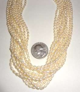   Rare Sterling Silver Freshwater Pearl Multi Ten Strand Necklace N1071