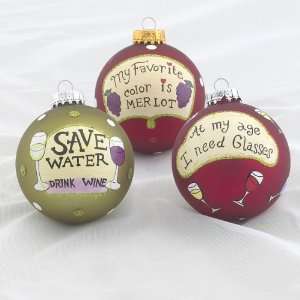   Wine Humor Glass Ball Christmas Ornaments 3.25 (80mm)