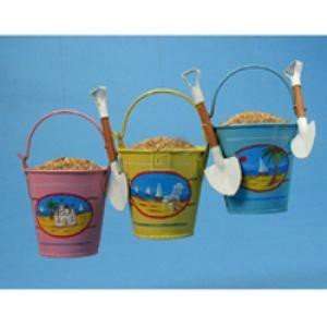 METAL BEACH PAIL WITH SPADE, SET OF 3 ASSORTED   Christmas Ornament 