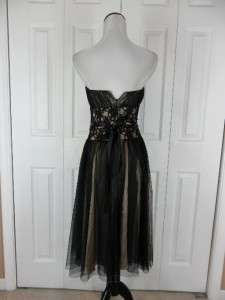   Market Size 0 Strapless Evening Gown Dress Black Gold Netting  