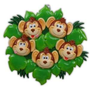    Personalized Ornament Monkey Family W/5 Names