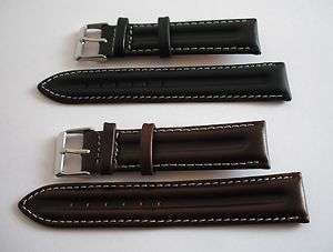 Smooth leather watch strap, double ridge design, lined, white edge 