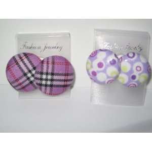   Pair of Plaid Cloth Earrings and 1 Pair of Purple Cloth Swirl Design