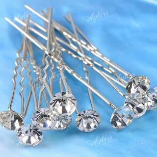 10pcs Clear Rhinestone Crystal Bead Bulk Hair Pins Clips Sticks 