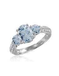 Stone Diamond and Aquamarine Ring in 14k White Gold 3 Stone Ring (H 