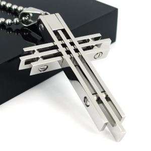 Cool Mens Stainless Steel Cross Pendant Grid w Necklace  