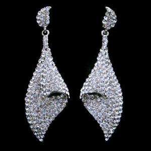 Leaf Dangle Pierced Earring w/ Swarovski Crystal Bridal  
