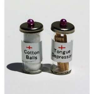   Dollhouse Miniature Cotton Ball & Tongue Depressor Jars Toys & Games