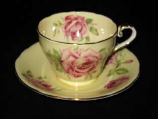 Aynsley C904/2 Cup & Saucer Set, Pale Green & Pink Rose  