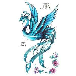   Tattoo sticker female waterproof blue phoenix pattern peony Beauty