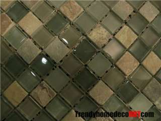   Natural Stone Blend Glass Mosaic Tile Kitchen Backsplash Bath Wall