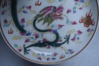Beautiful A Pair Famille Rose Dragon Porcelain Plates  