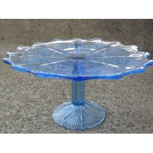  Blue Glass Thistle Pattern Cake Cup Cake Plate Stand