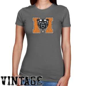 Mercer Bears Ladies Charcoal Distressed Logo Vintage Slim Fit T shirt