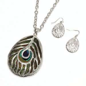 18L; Silver Metal; Genuine Peacock Feather In Pendant; Lobster Clasp 