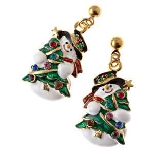 Christmas Jewelry Snowman Hat Christmas Tree Gold Tone Crystal Charm 