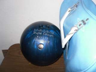 Vintage RETRO BRUNSWICK Triple CROWN BOWLING Ball HJ1286 & BAG Blue w 