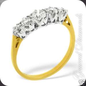 CERT Genuine 5Stones Diamond Ring 18K Solid Yellow Gold  